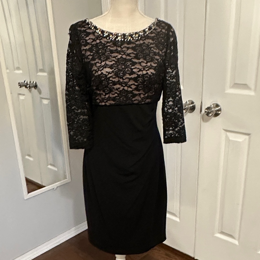 Jessica Howard Black Lace Long Sleeve Dress